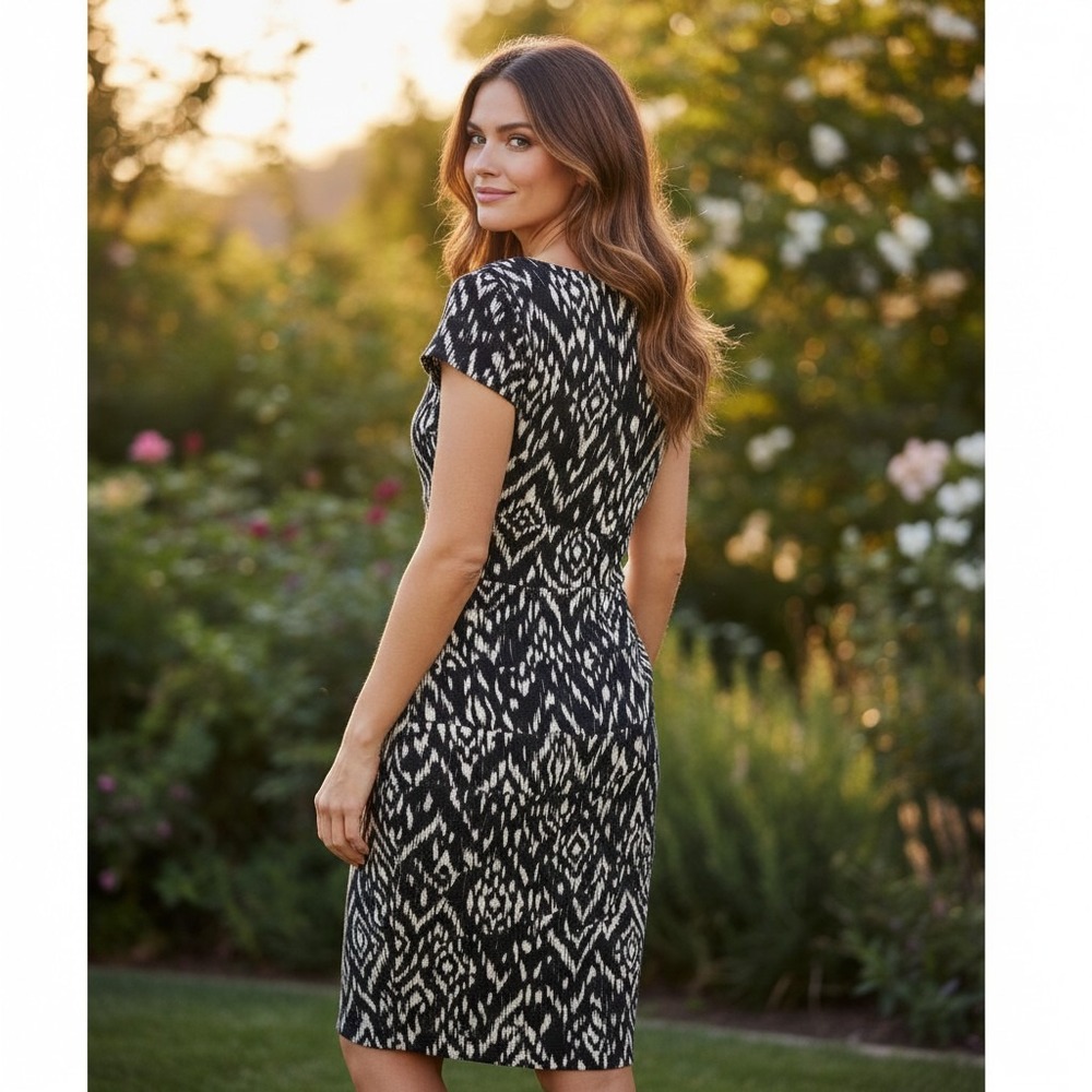CB Casual Black and Cream Geometric Patterned  Midi Dress Size 12  New